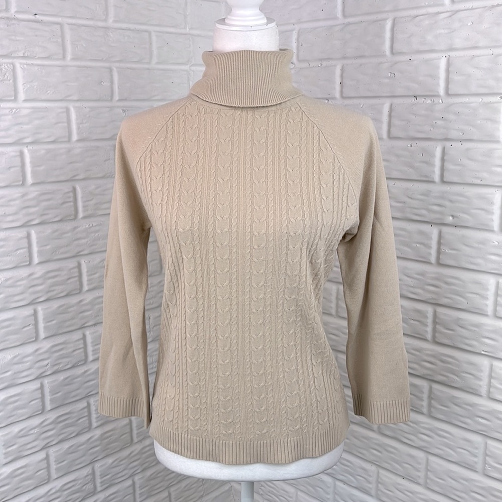 BCBGMAXAZRIA CABLE KNIT TURTLENECK SWEATER TAN SOFT SIZE LARGE JR